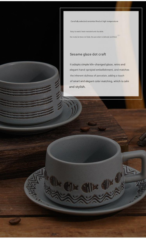 Vintage Ceramic Coffee Cup and Saucer Set - Elegant Afternoon Tea Set(Ink Black)