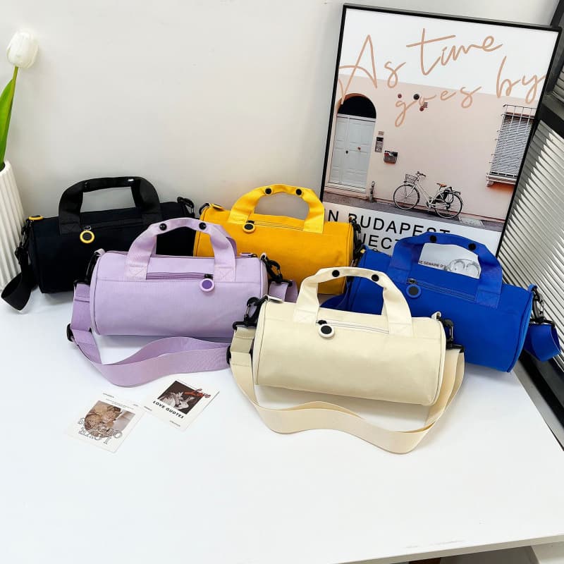 Waterproof Oxford Cylindrical Travel Bag Large Capacity Shoulder Strap White