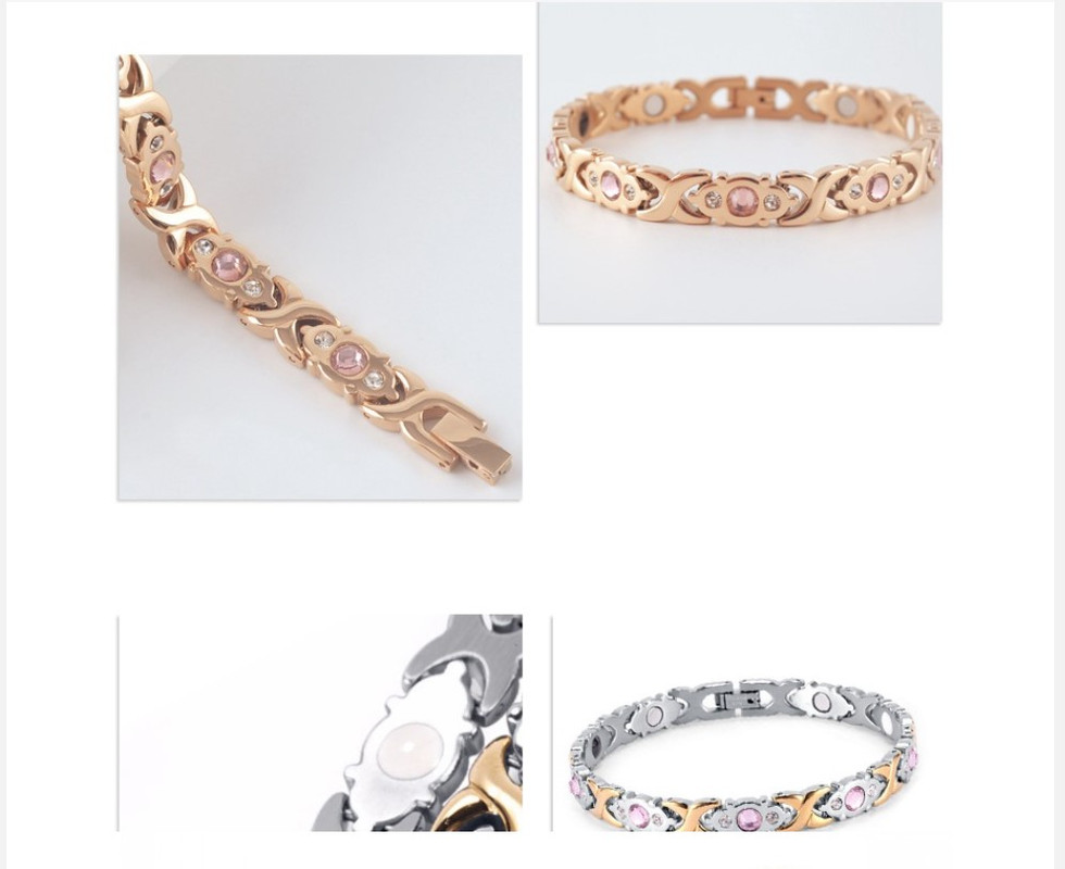 Magnetic Therapy Bracelet - Anti-Allergy Jewelry with Gemstone Design and Health Benefits(Silver Gold)