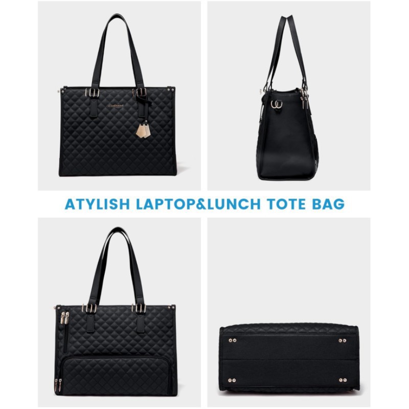 Stylish Quilted Laptop & Lunch Tote Bag , Water-Resistant with Insulated Compartment & Clutch(Green)