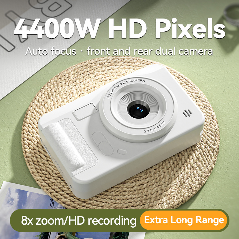 Student HD Digital Camera - 44MP, 8x Zoom, Autofocus, Dual Lens, Type-C Charging (Black)
