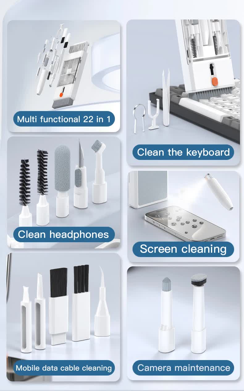 Black brown 22-in-1 Electronics Cleaning Kit - for Keyboards, Airpods, Laptops, Cell Phones, Cameras