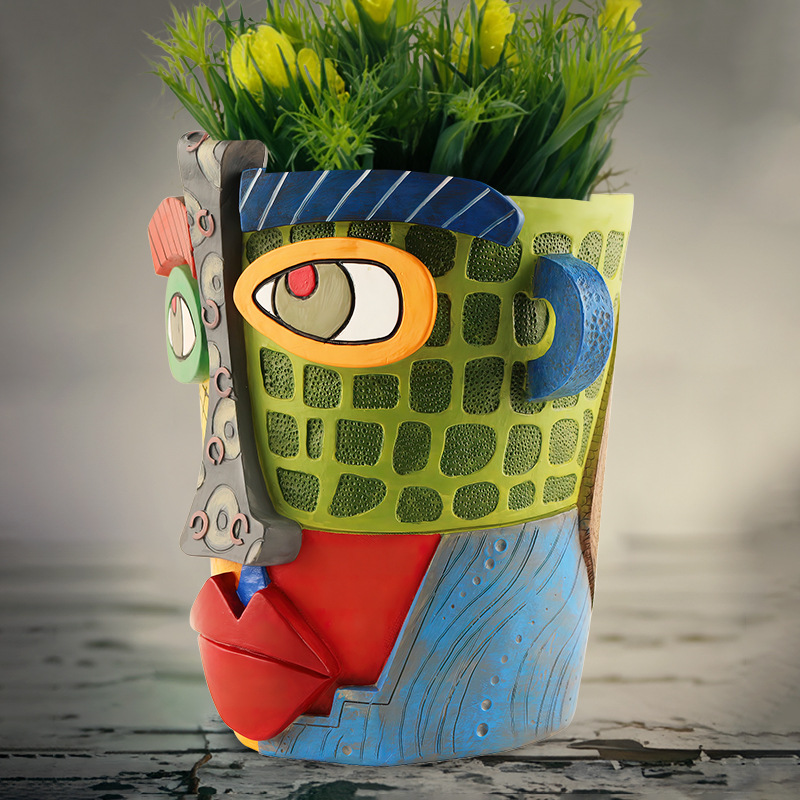 Abstract Face Planter Pot - Artistic Resin Decor for Succulents & Plants (Colorful models - 18.5*18*15CM)