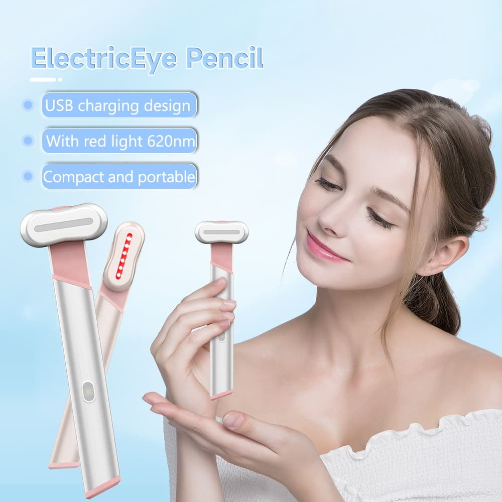 Electric Eye Massager Pen Dual Light Therapy Heated Vibration Wand Rose Gold