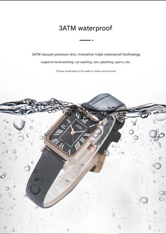 Rose gold case, white dial, grey belt Ladies Quartz Watch - Classic Rectangular, Leather Band