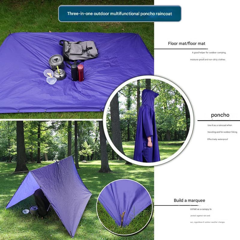 Rain Poncho Waterproof Tactical 3-in-1 Outdoor Camping Brown