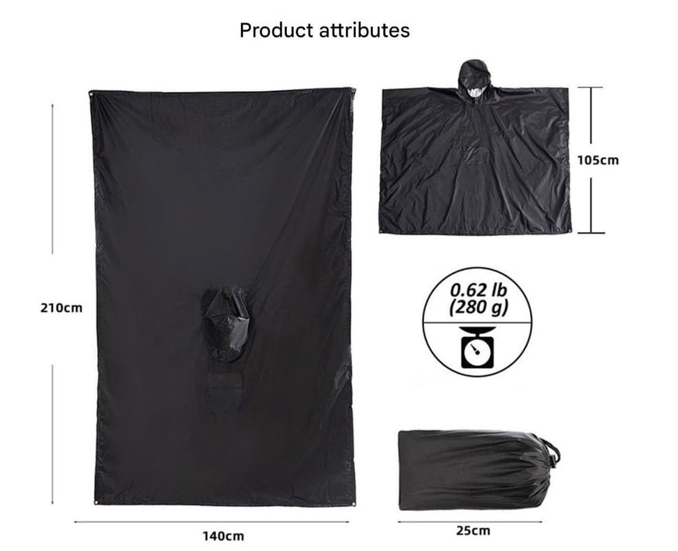 Rain Poncho Waterproof Tactical 3-in-1 Outdoor Camping Brown
