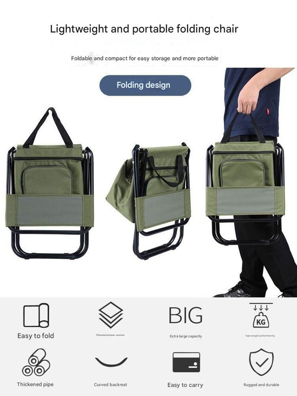 Foldable Camping Chair with Integrated 10L Insulated Cooler Bag - Black