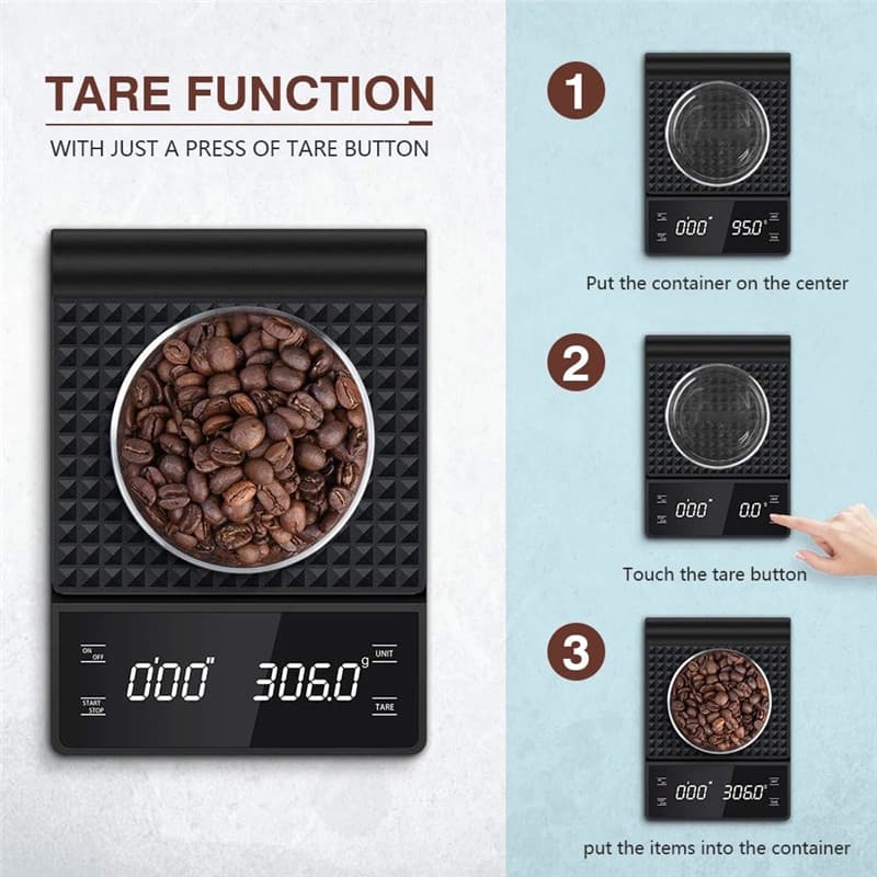 Digital Coffee Scale with Timer 0.1g Precision USB Rechargeable Black