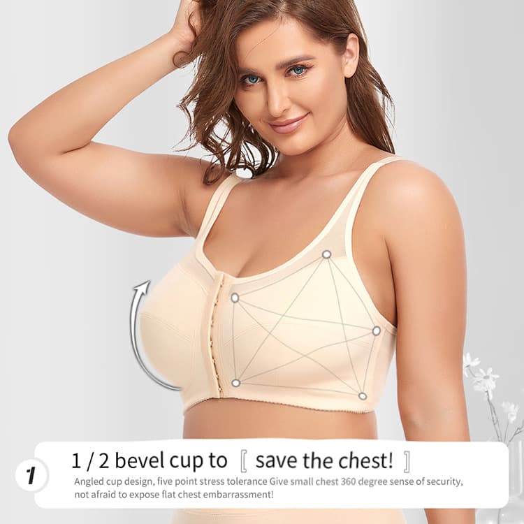 Wireless Large-Cup Lace Bra Front Clasp 5XL Comfortable Breathable Black 2 Pcs