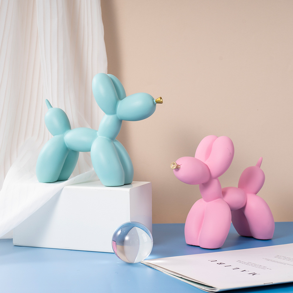 Green Modern Resin Balloon Dog Sculpture - Playful Art Figurine with Golden Snout Accent