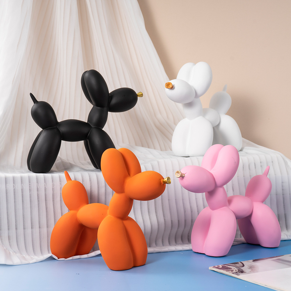 Pink Modern Resin Balloon Dog Sculpture - Playful Art Figurine with Golden Snout Accent