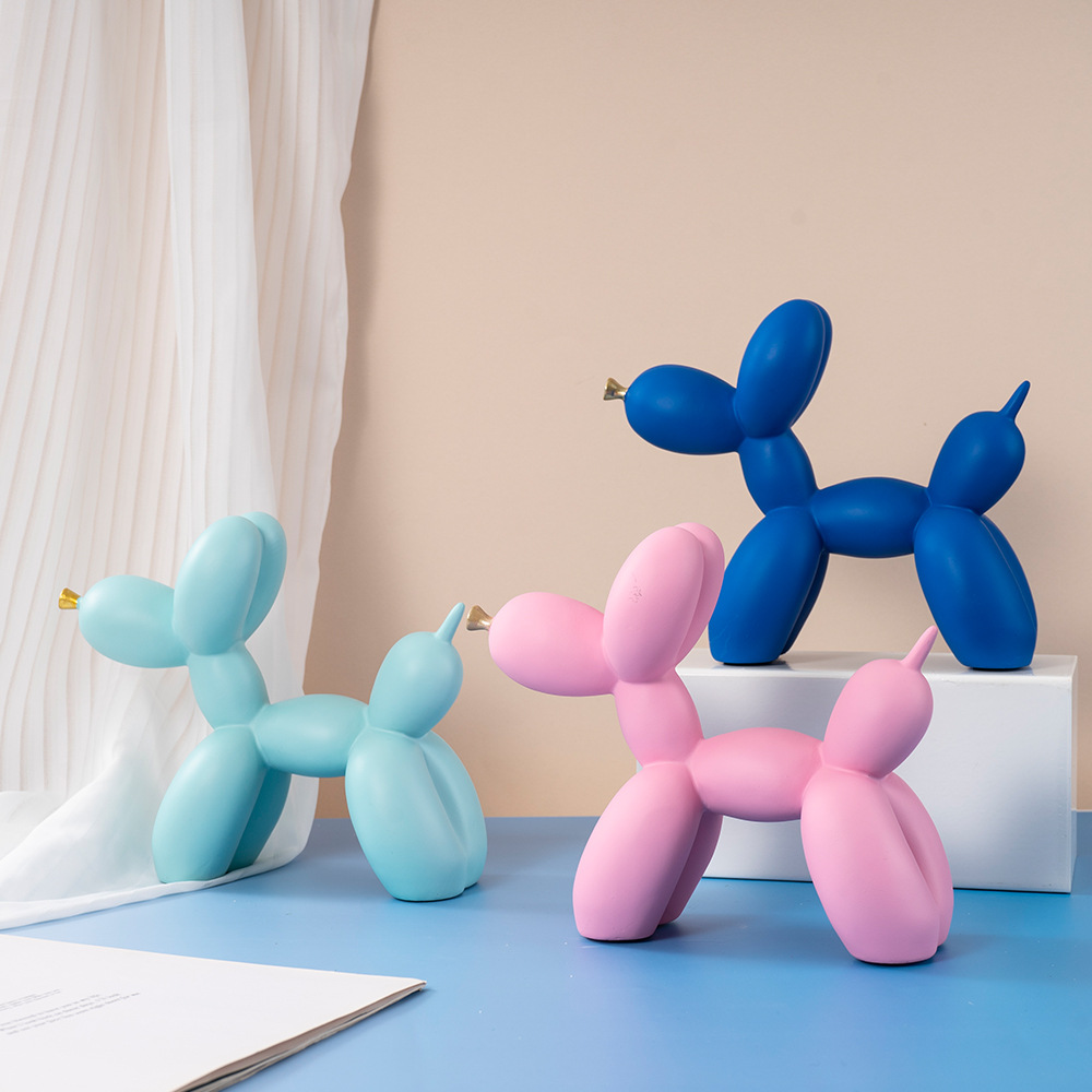Red Modern Resin Balloon Dog Sculpture - Playful Art Figurine with Golden Snout Accent