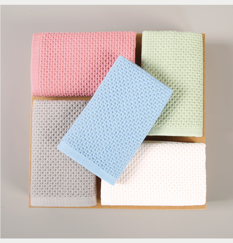 Blue Premium 3-Piece Waffle Weave Cotton Towel Set - Lightweight, Quick-Dry & Absorbent - Bath, Hand, Face Cloth