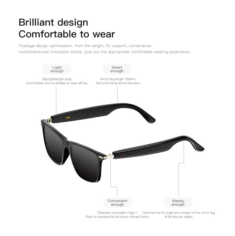 Audio Sunglasses Bluetooth Streaming Hands-Free Calls Transparent