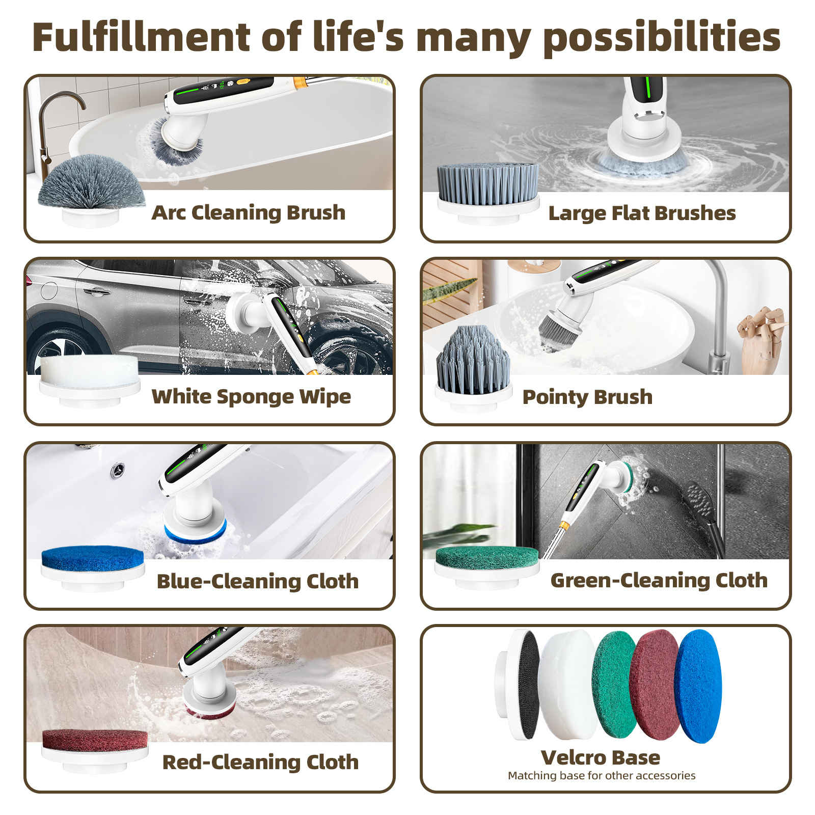Black Powerful Torque Silent Extendable Smart-Sensing Electric Cleaning Brush