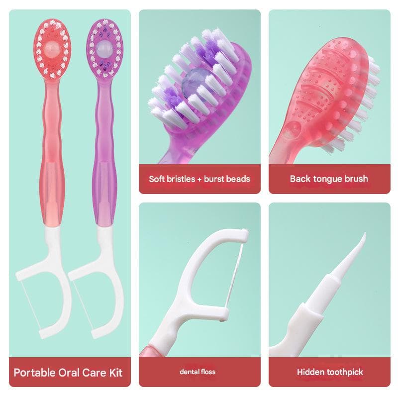 4-in-1 Disposable Travel Toothbrush with Flavor Burst Bead Peach Flavor