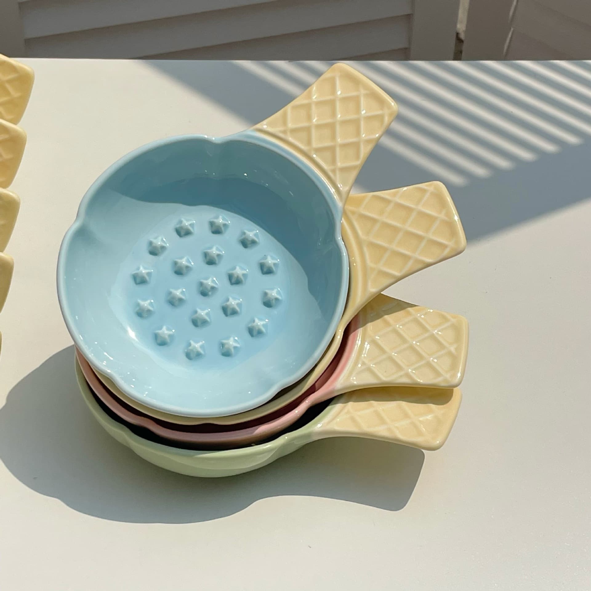 Slow Feeder Pet Bowl Adorable Ice Cream Cone Ceramic 2 Pcs Yellow