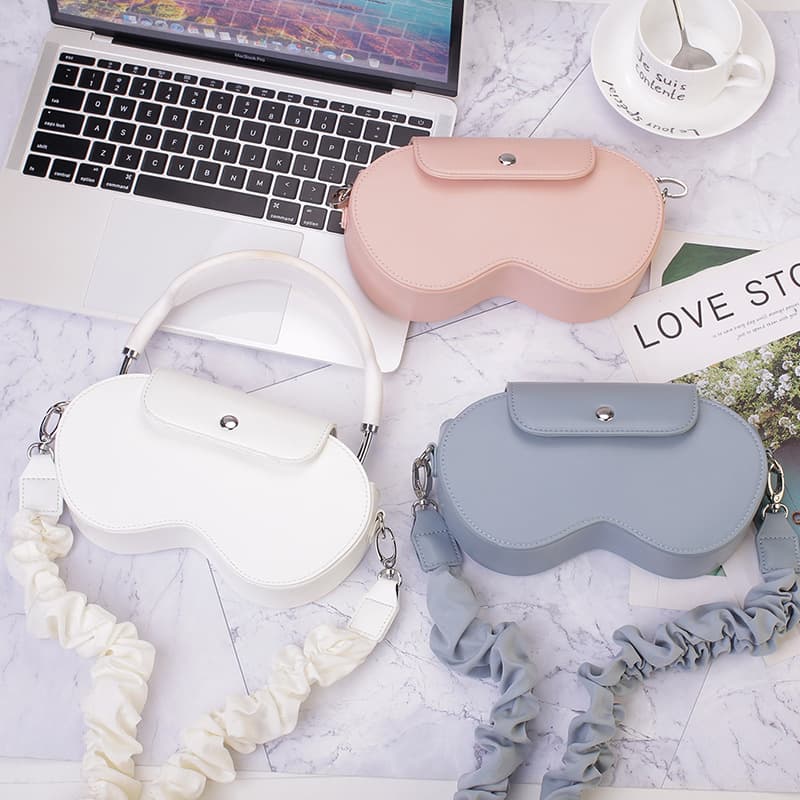 Headphone Case Chic PU Leather Crossbody Bag for Apple AirPods Max with Ruched Fabric Strap and Top Handle Brown