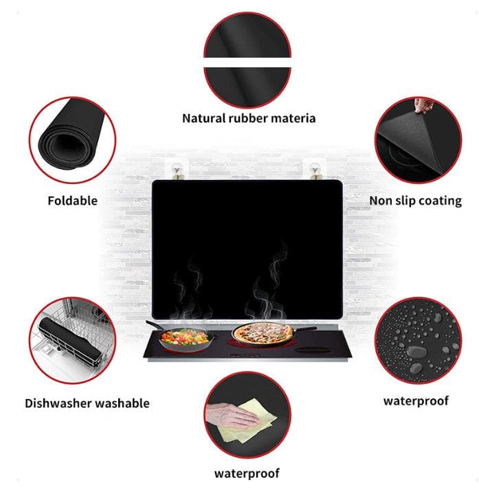 Stove Protector Mat Heat Resistant Waterproof Anti-Slip Easy Clean 42x28cm Black