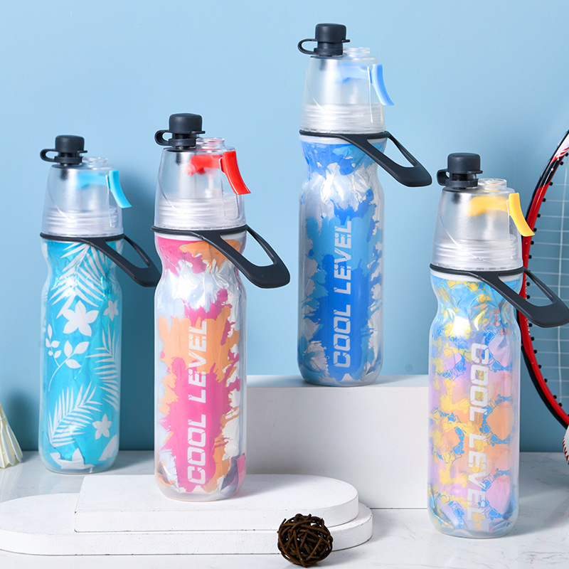 Yellow 500ML Insulated Sports Water Bottle with Cooling Mist - Triple-Layer Design Keeps Drinks Cold for Hours - Portable PE Misting Bottle