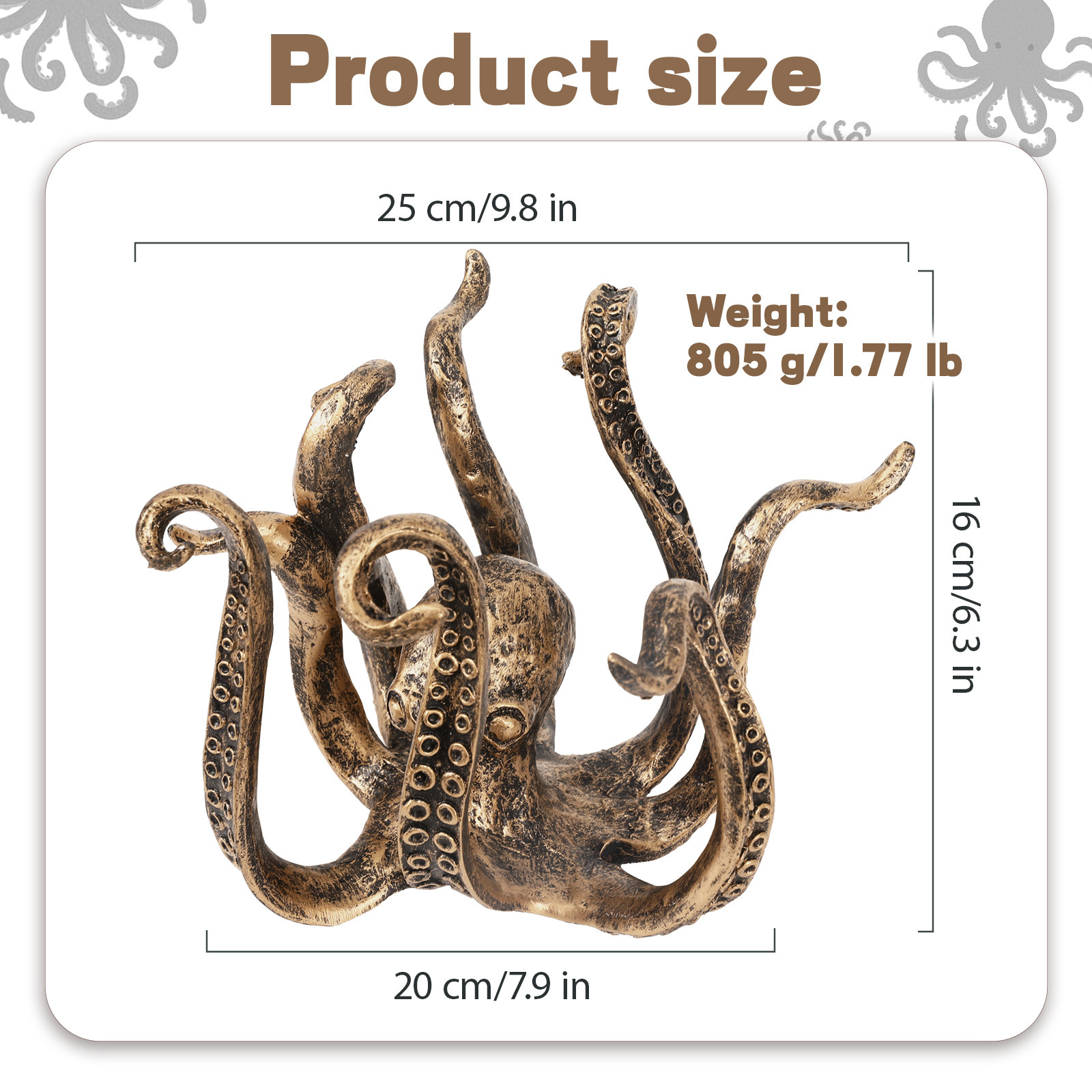 Gold Vintage Bronze Octopus Mug Holder - Decorative Resin Statue & Countertop Cup Rack