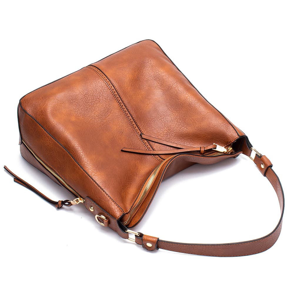 Hobo Bag Soft PU Leather Large Casual Tote Handbag Red with Adjustable Crossbody Strap