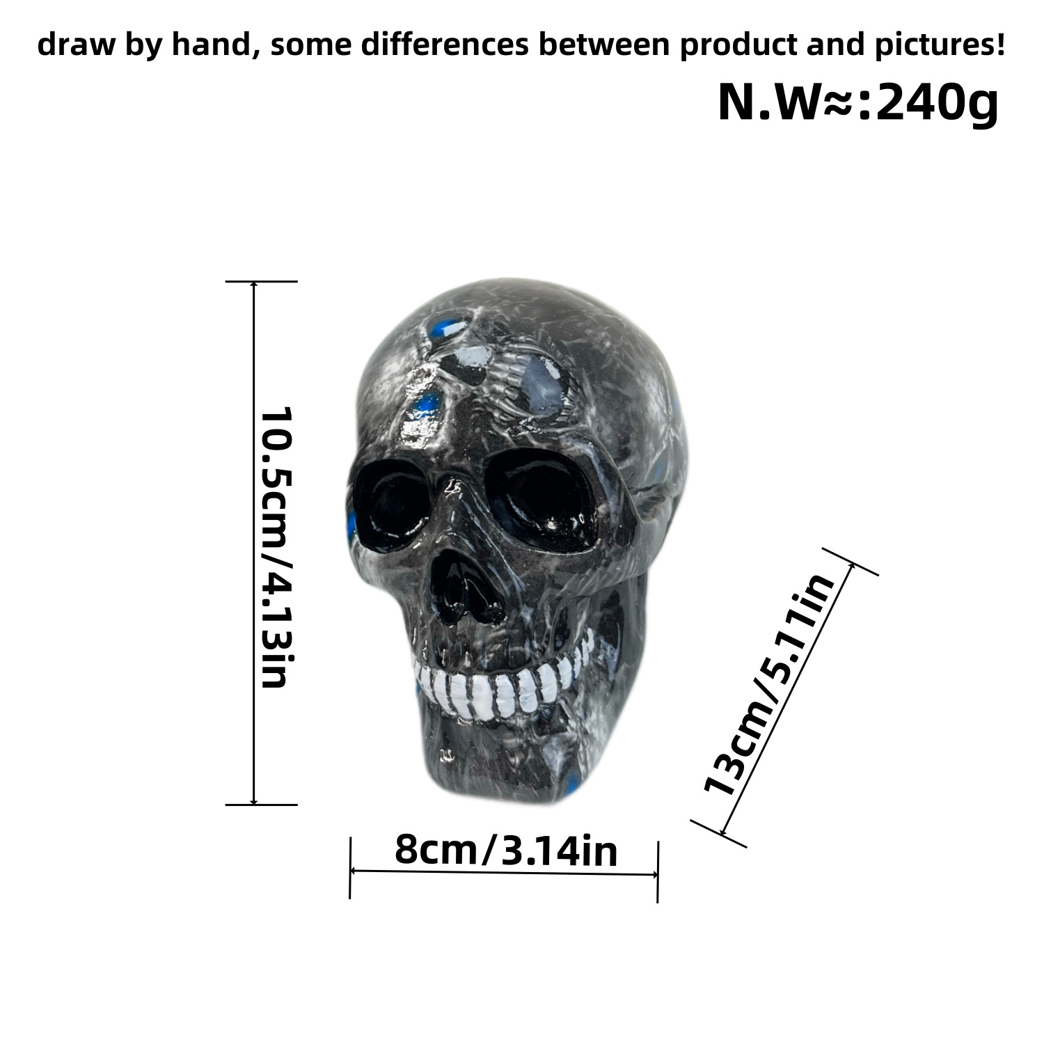 Small Black Colorful Floral Skull Statue - Intricate Day of the Dead Style Resin Figurine for Halloween & Home Decor