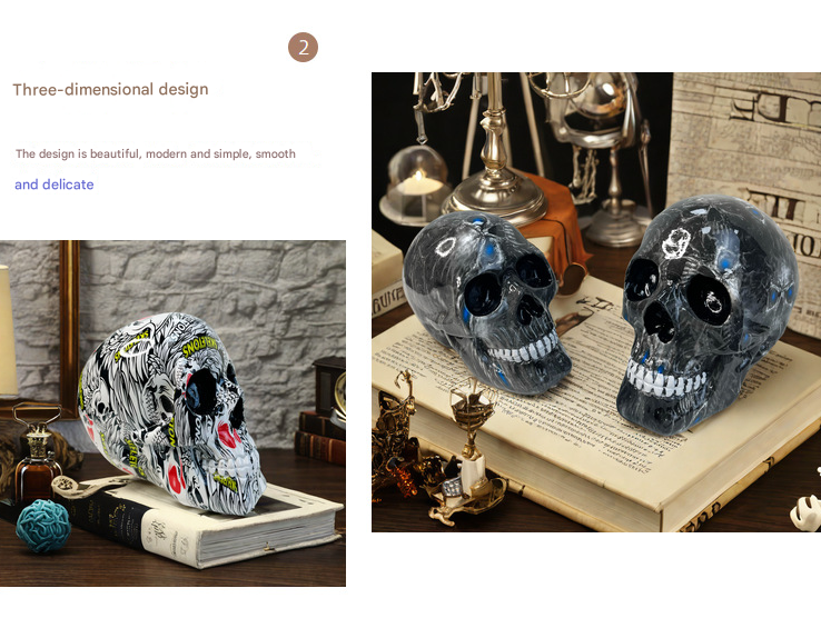 Small Black Colorful Floral Skull Statue - Intricate Day of the Dead Style Resin Figurine for Halloween & Home Decor