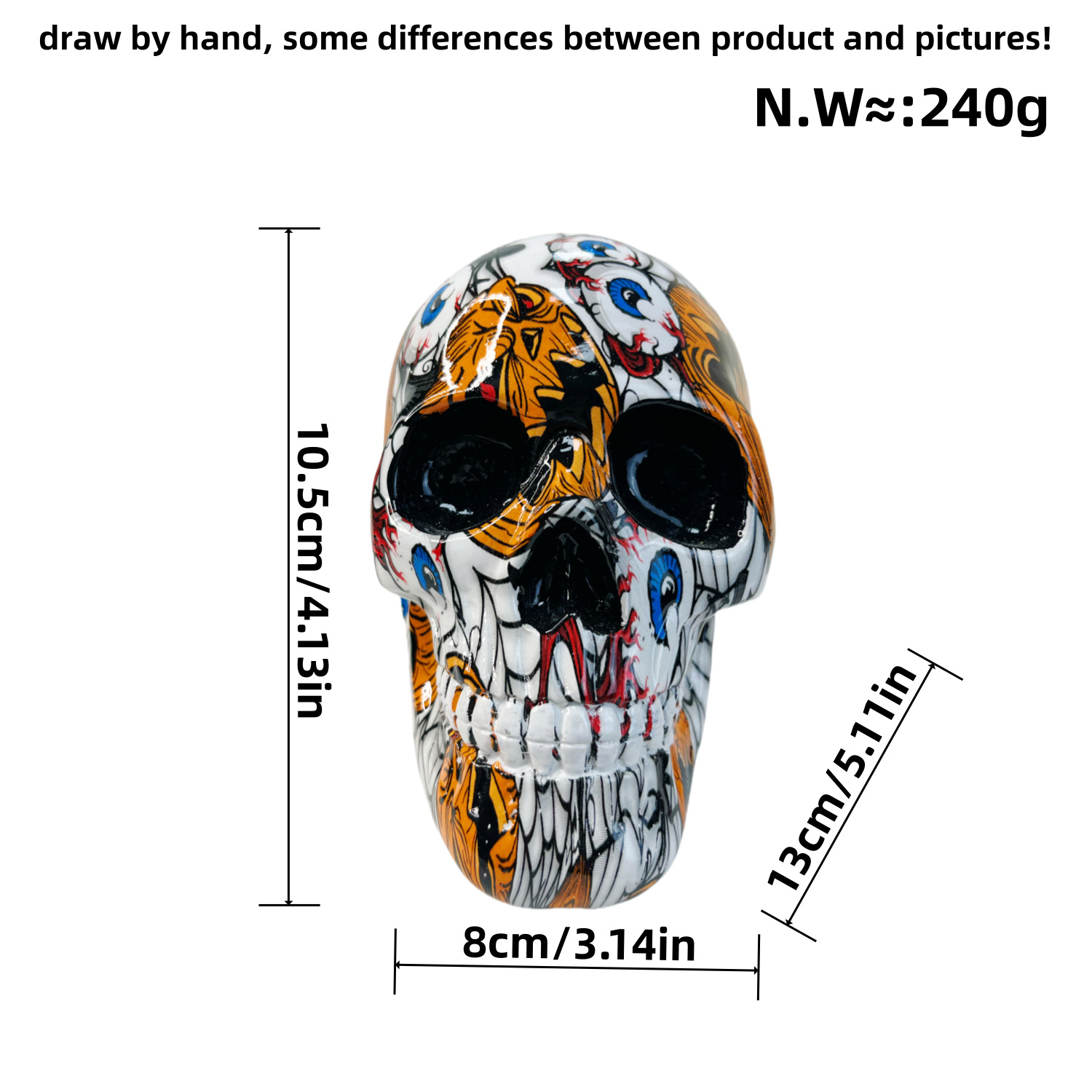 Small Yellow Colorful Floral Skull Statue - Intricate Day of the Dead Style Resin Figurine for Halloween & Home Decor