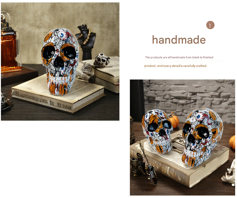 Small Yellow Colorful Floral Skull Statue - Intricate Day of the Dead Style Resin Figurine for Halloween & Home Decor