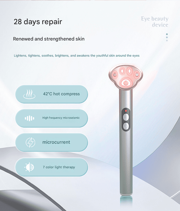 Eye Massager Microcurrent Vibrating Device 42°C Warm Silver and Pink