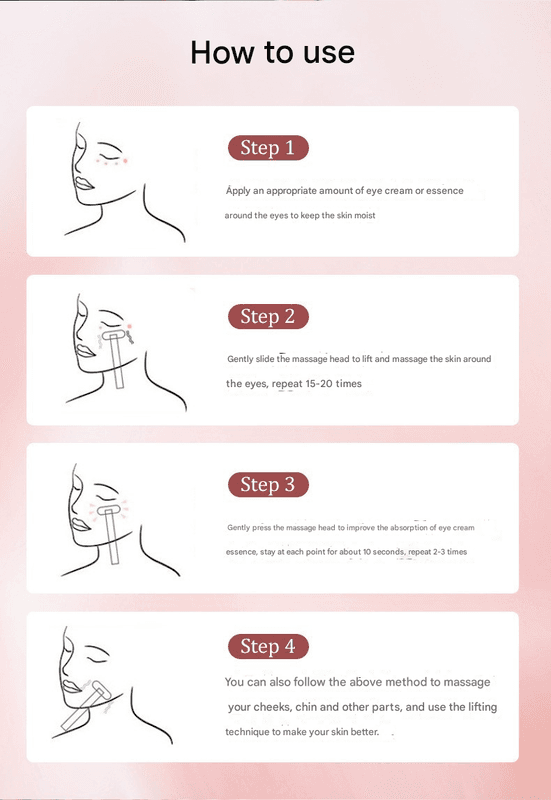 Eye Massager Microcurrent Vibrating Device 42°C Warm Silver and Pink