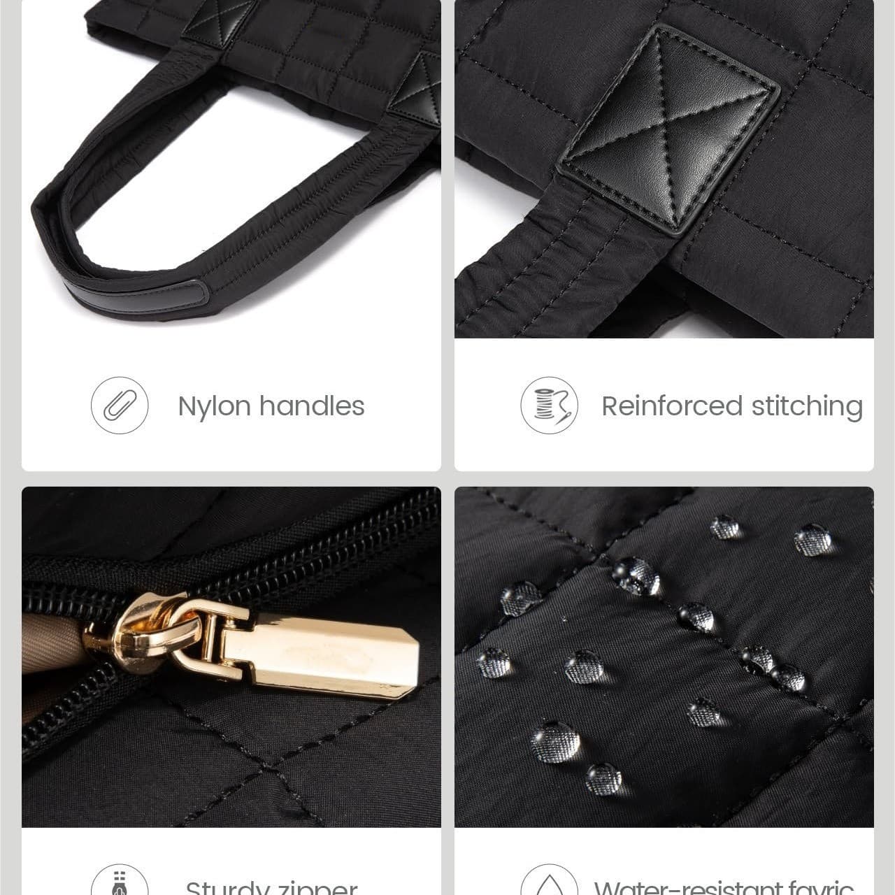 Large Capacity Tote Bag Quilted Design 17.3 Inch Laptop Sleeve Black
