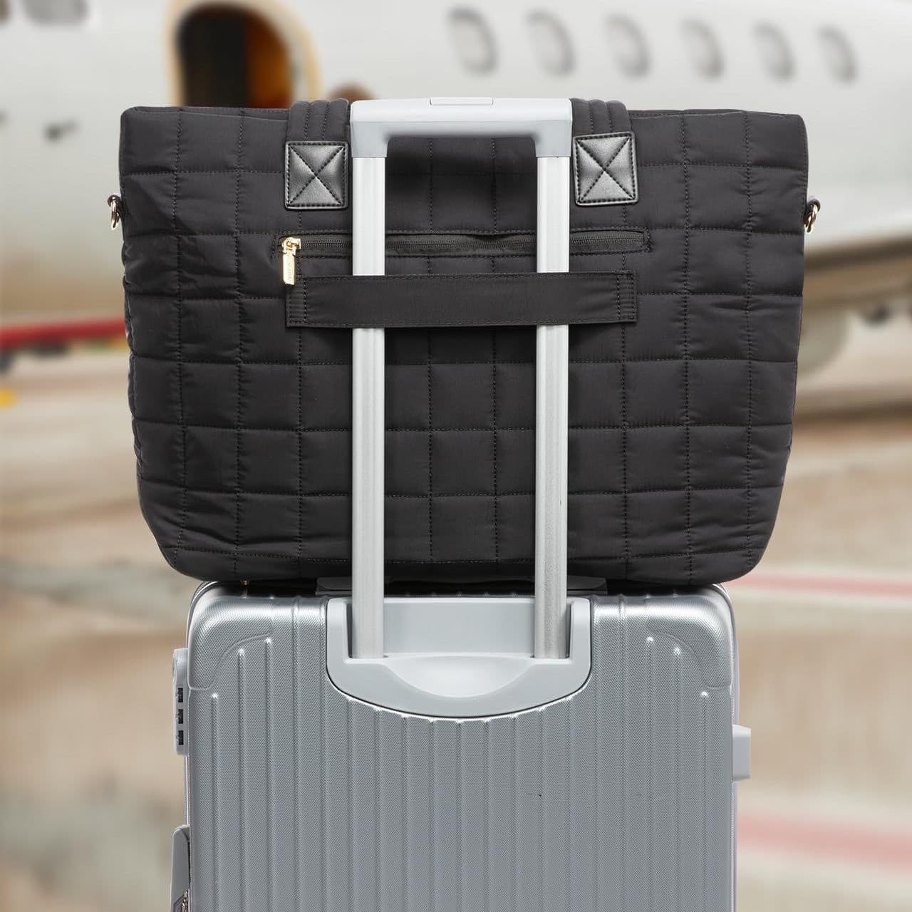 Large Capacity Tote Bag Quilted Design 17.3 Inch Laptop Sleeve Black