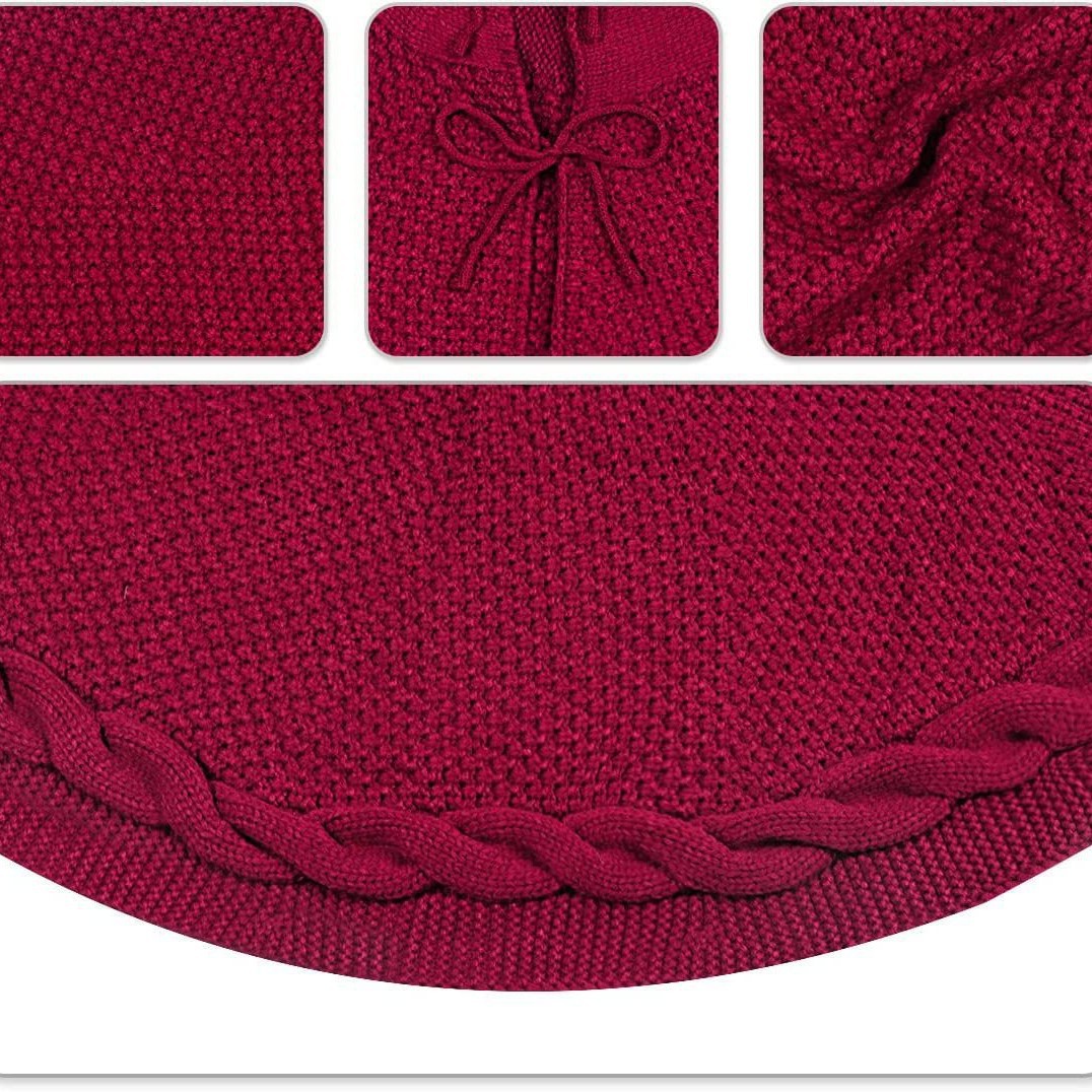 White Luxury Knit Christmas Tree Skirt with Cable-Knit Border - Rustic Holiday Decor(62cm)