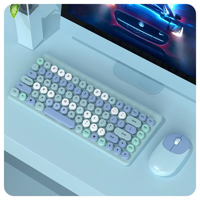 Wireless Keyboard & Mouse Combo - Retro Round Keycaps, 2.4GHz Ergonomic Design(green)