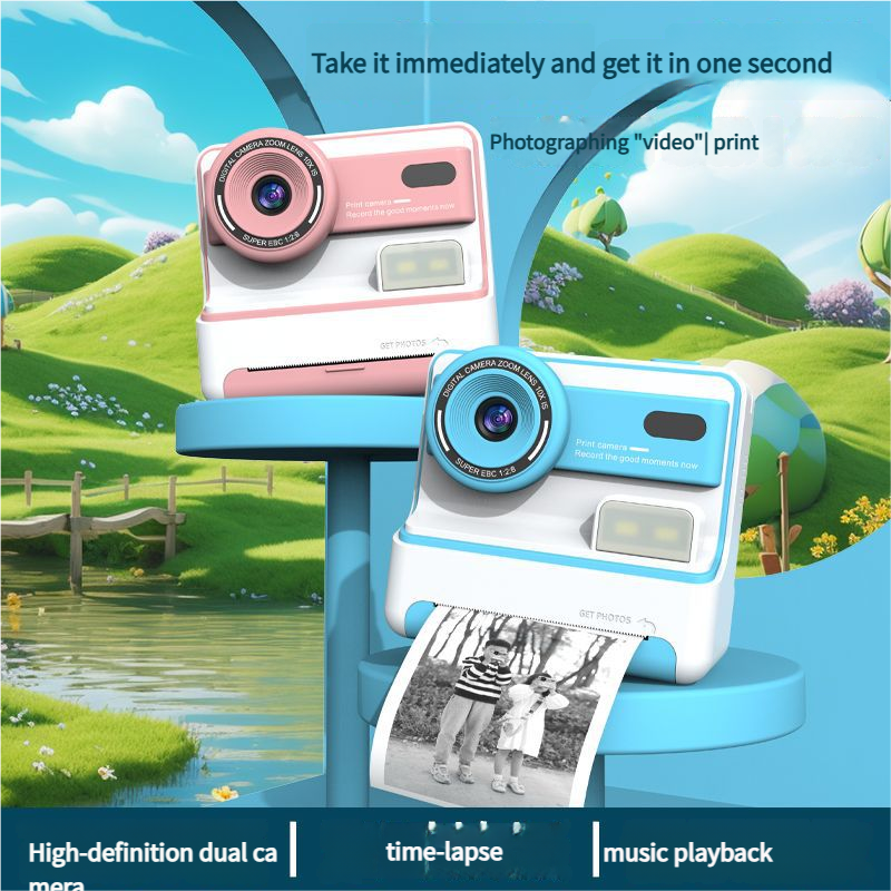 Kids Instant Print Camera - Creative Drawing & Photo Fun with Thermal Printing(Pink+64GB memory card)