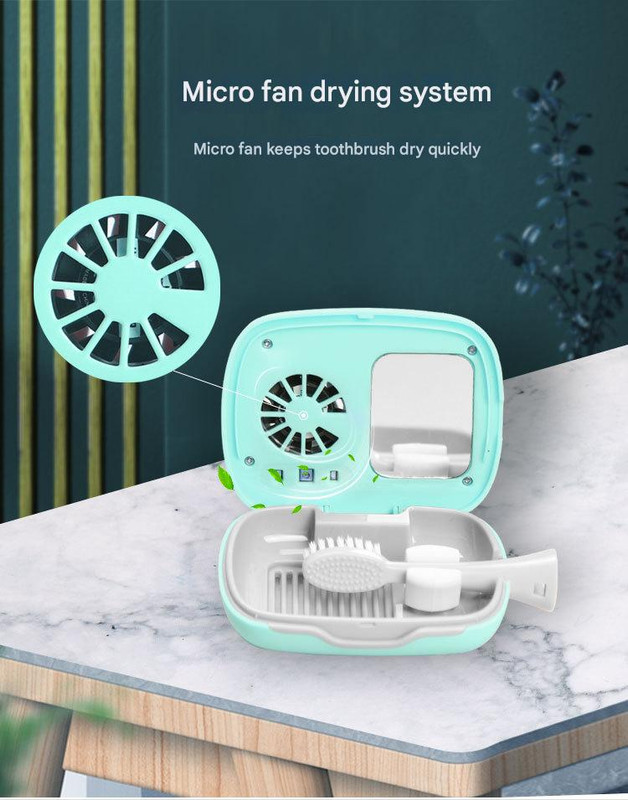 Portable UVC Toothbrush Sterilizer Case with Drying Fan - USB-C Rechargeable, 5-Minute Fast Disinfection(white)