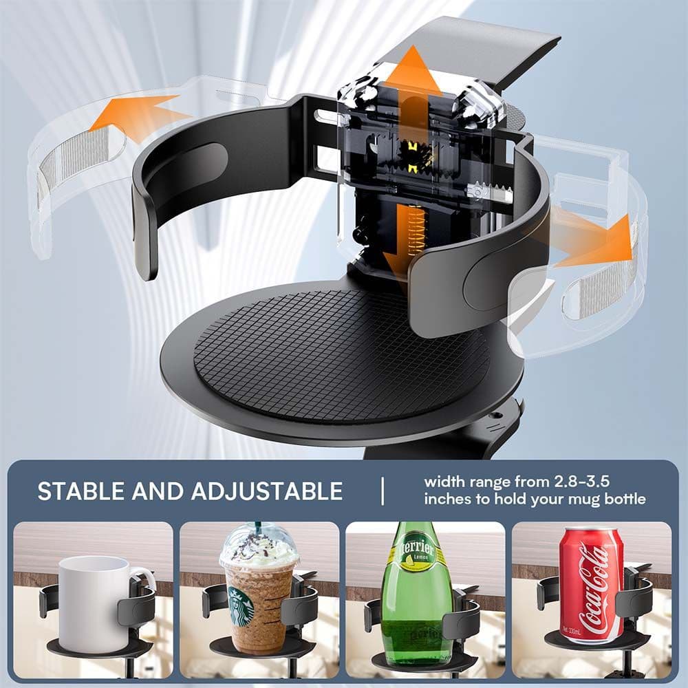 Two desktop clip-on cup holders and headphone hanger - adjustable, non-slip silicone, maximum load 15KG(silver)