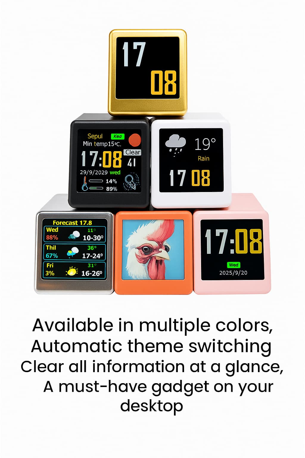 2pc Mini Smart Wi-Fi Weather Station Clock - Desktop Digital Clock with HD IPS Screen, Customizable GIF Display & 3-Day Forecast(Pink)