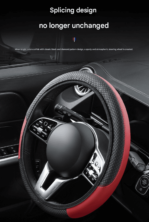 Steering Wheel Cover Carbon Fiber Leather 38cm Red and Black 2-Pack Easy-Fit Elastic Grip