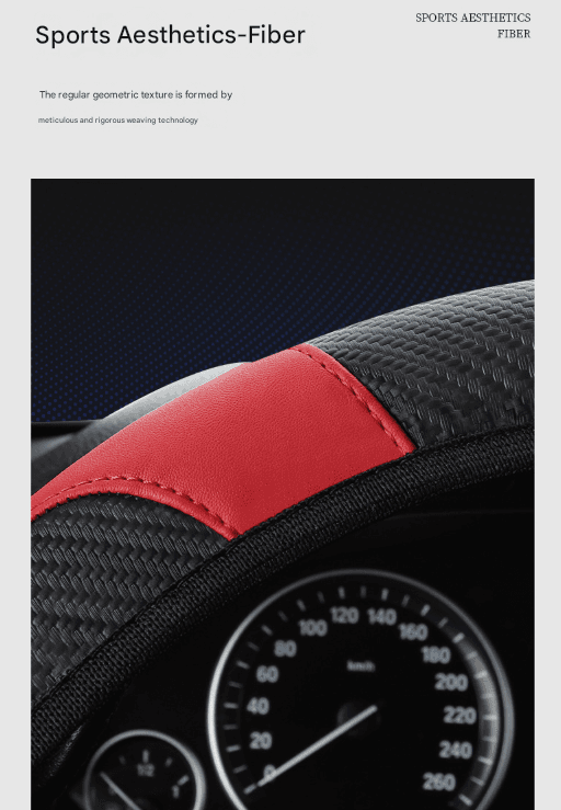 Steering Wheel Cover Carbon Fiber Leather 38cm Red and Black 2-Pack Easy-Fit Elastic Grip