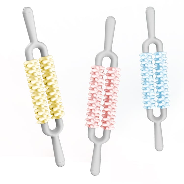 Blue and Grey Dual Row Spiky Muscle Roller Stick - Deep Tissue Massager for Back and Leg Recovery
