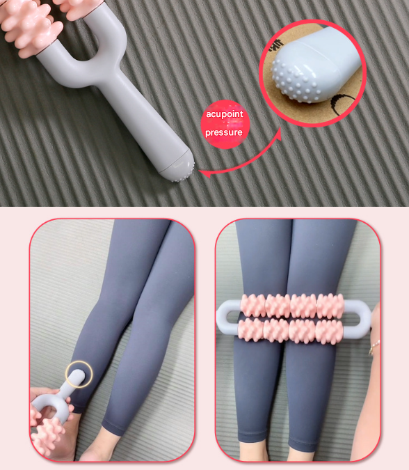 Yellow and Grey Dual Row Spiky Muscle Roller Stick - Deep Tissue Massager for Back and Leg Recovery