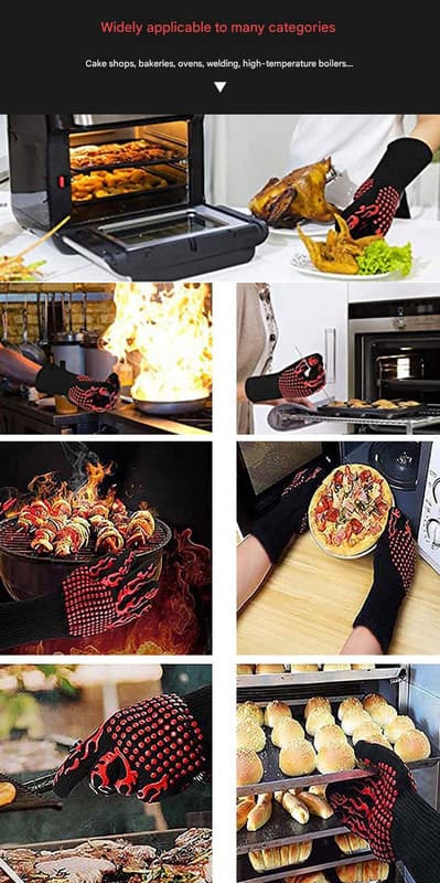 BBQ Gloves Extreme Heat Resistant 500°C Flame Design Non-Slip Silicone Grip Blue