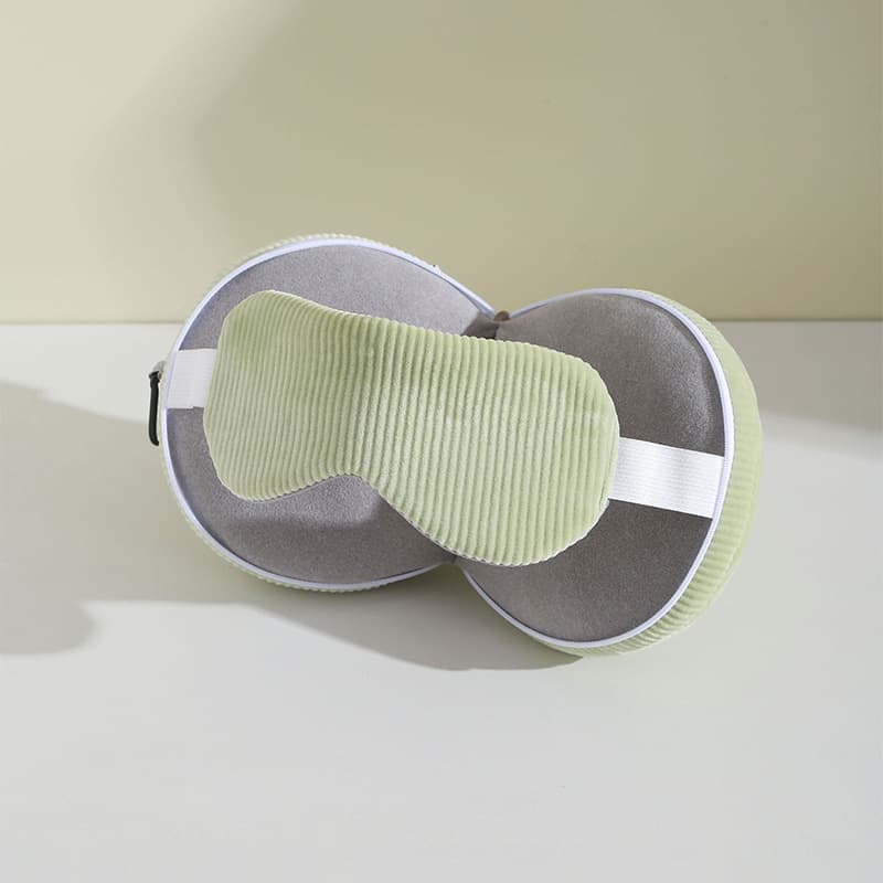 Green and Grey 3-in-1 Foldable Sleep Eye Mask with Neck Pillow - Compact Travel Pillow for Airplane, Office Naps and Restful Sleep