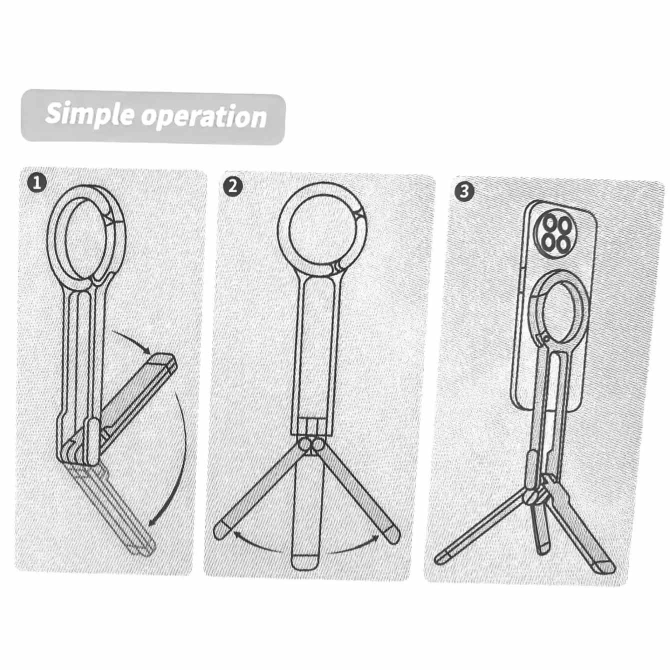 Black Magnetic Phone Stand with Foldable Tripod & Carabiner Hook – Multi-Functional, Portable Smartphone Holder for Outdoor Use