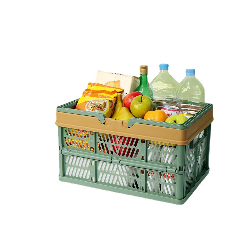 Large Collapsible Storage Basket with Handles - Portable Folding Crate for Shopping, Picnics & Car Trunk(Brown )