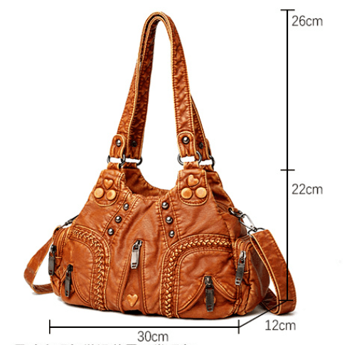 Hobo Bag Vintage Style Soft Washed PU Leather Multi-Pocket Yellow